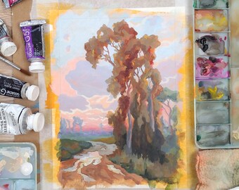 After Marion Wachtel: Eucalyptus Sunset California (Original Gouache Master Study Sketch)