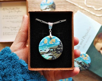 If One Could But Go to Brighton! (Hand-Painted Literary Seascape Pendant Inspired by Jane Austen's Pride & Prejudice)