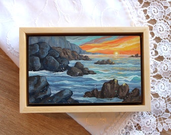 And Heaven & Nature Sing (Framed Original Miniature Gouache Seascape)