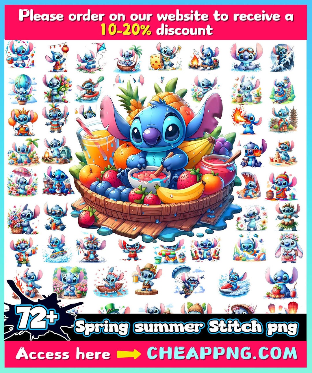 Stitch Springtime Clipart Set, Transparent PNG Images, Commercial Use ...