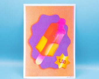 Ice cream pop rocket riso print poster A5