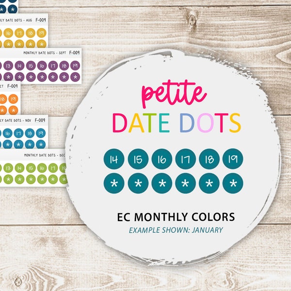 PETITE Monthly DATE DOTS - Planner Stickers - Erin Condren Colors L-011