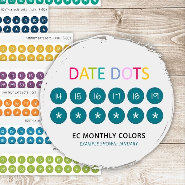 Monthly DATE DOTS - Planner Stickers - Erin Condren Colors F-009