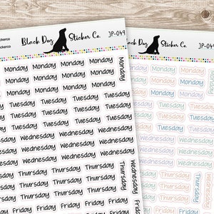 DAYS of the WEEK Weekday - Black or Erin Condren Neutral - Script Planner Stickers Jen Plans JP-049