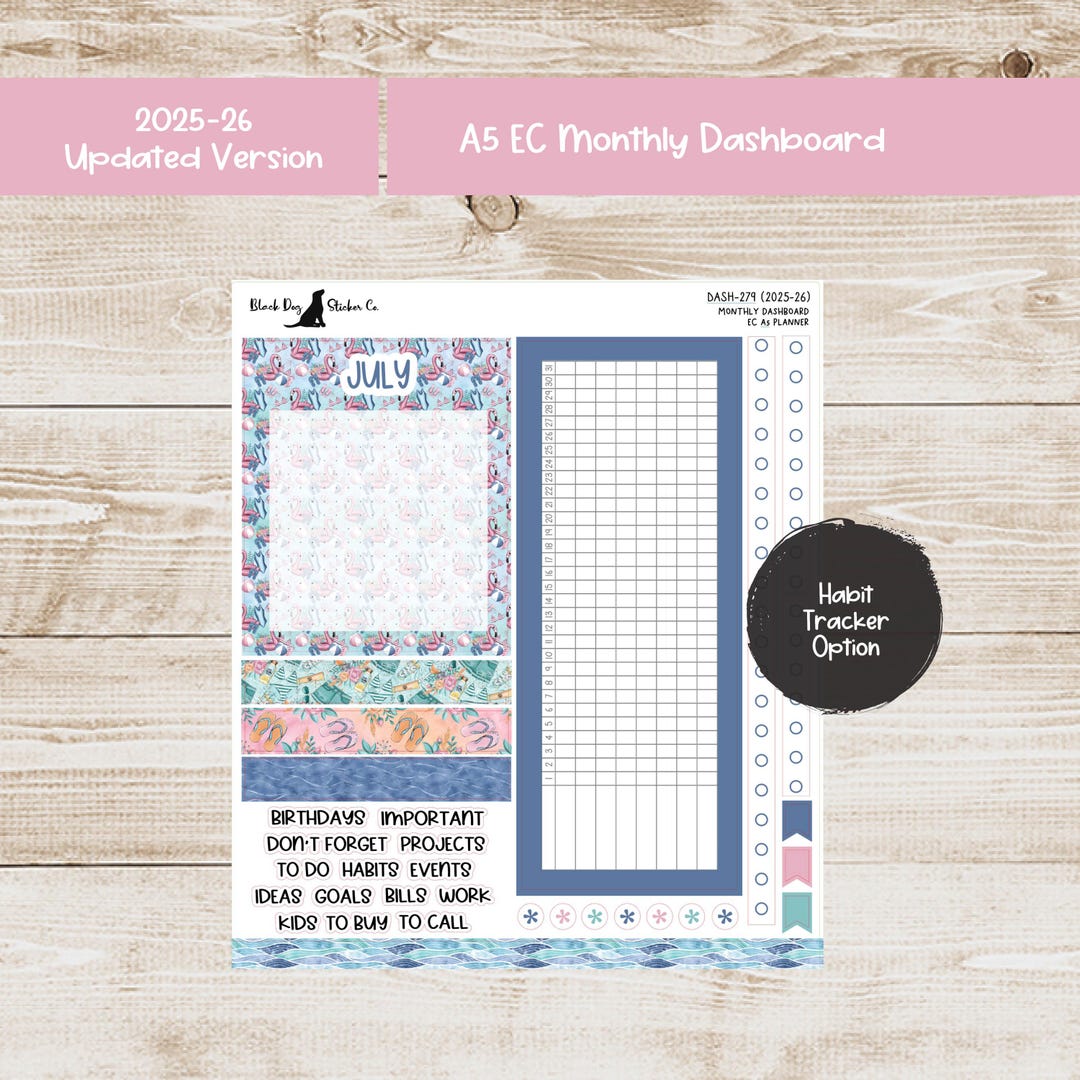 Erin Condren EC A5 Dashboard Monthly Kit - July 2025 - Poolside Party ...