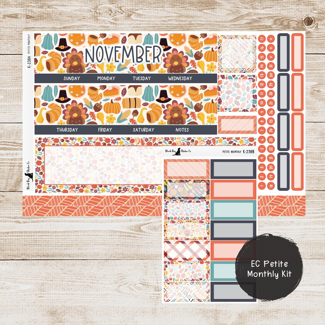 PET-238 - Erin Condren Petite Monthly Kit - November 2024 - Turkey Day ...