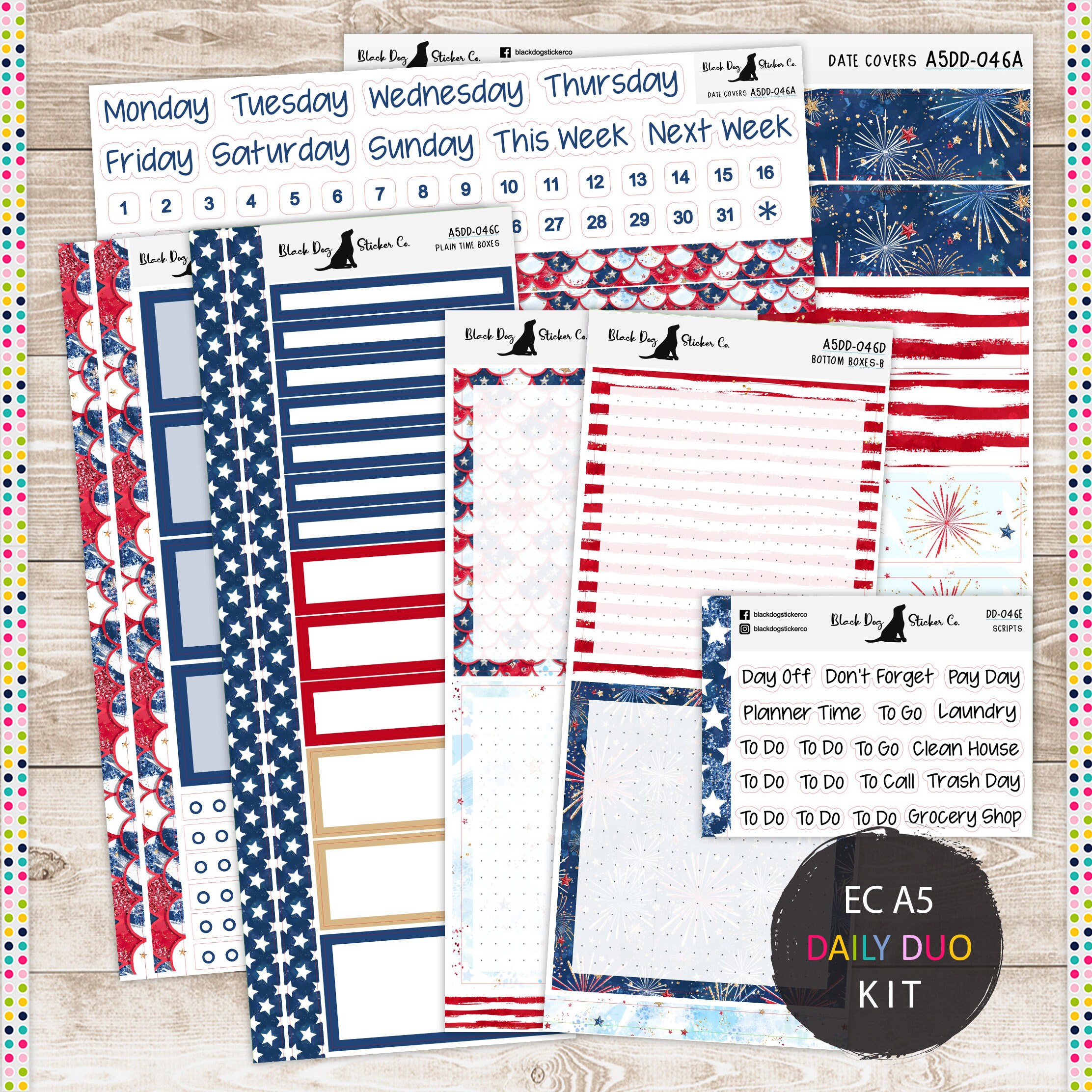 EC A5 Daily Duo Weekly Kit - Stars & Stripes Fourth of July - Planner…