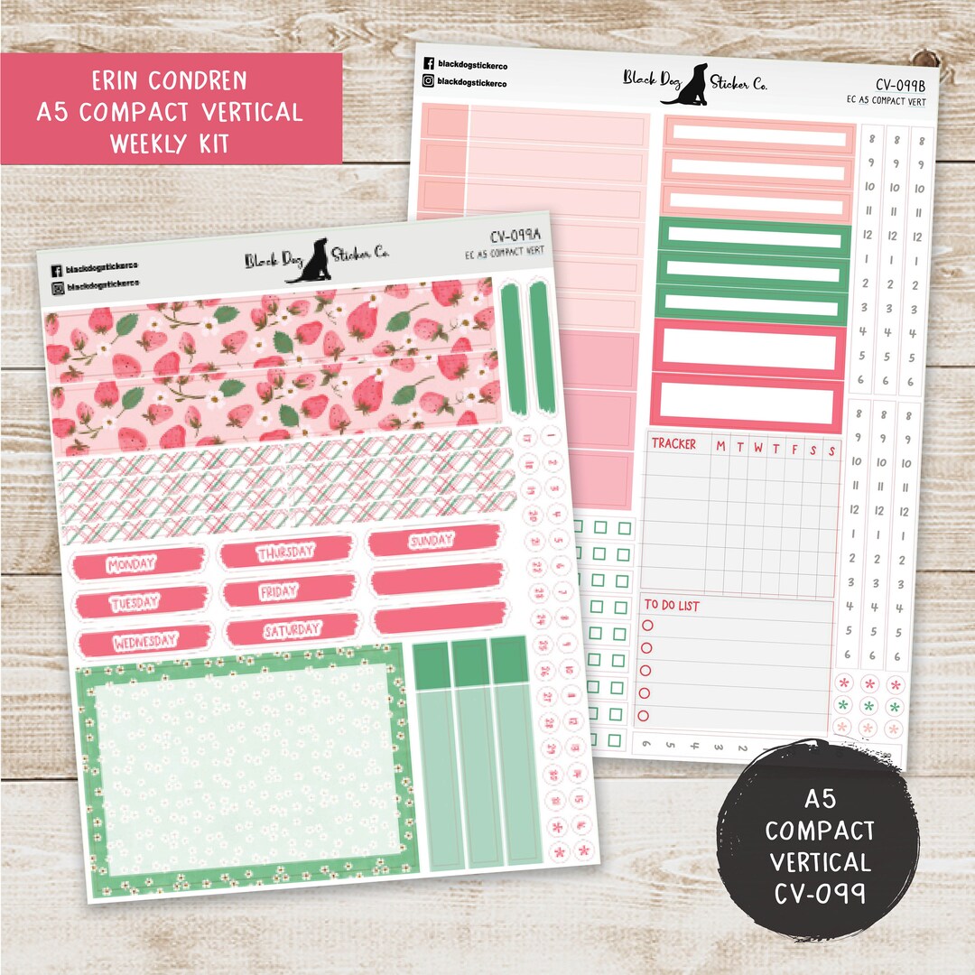 Erin Condren EC A5 Compact Vertical Weekly Kit Strawberry Sensation ...