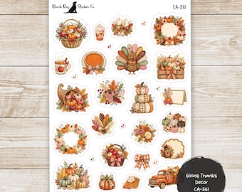Giving Thanks - Decorative Fall Thanksgiving Clip Art Stickers -  Planner Stickers CA-361