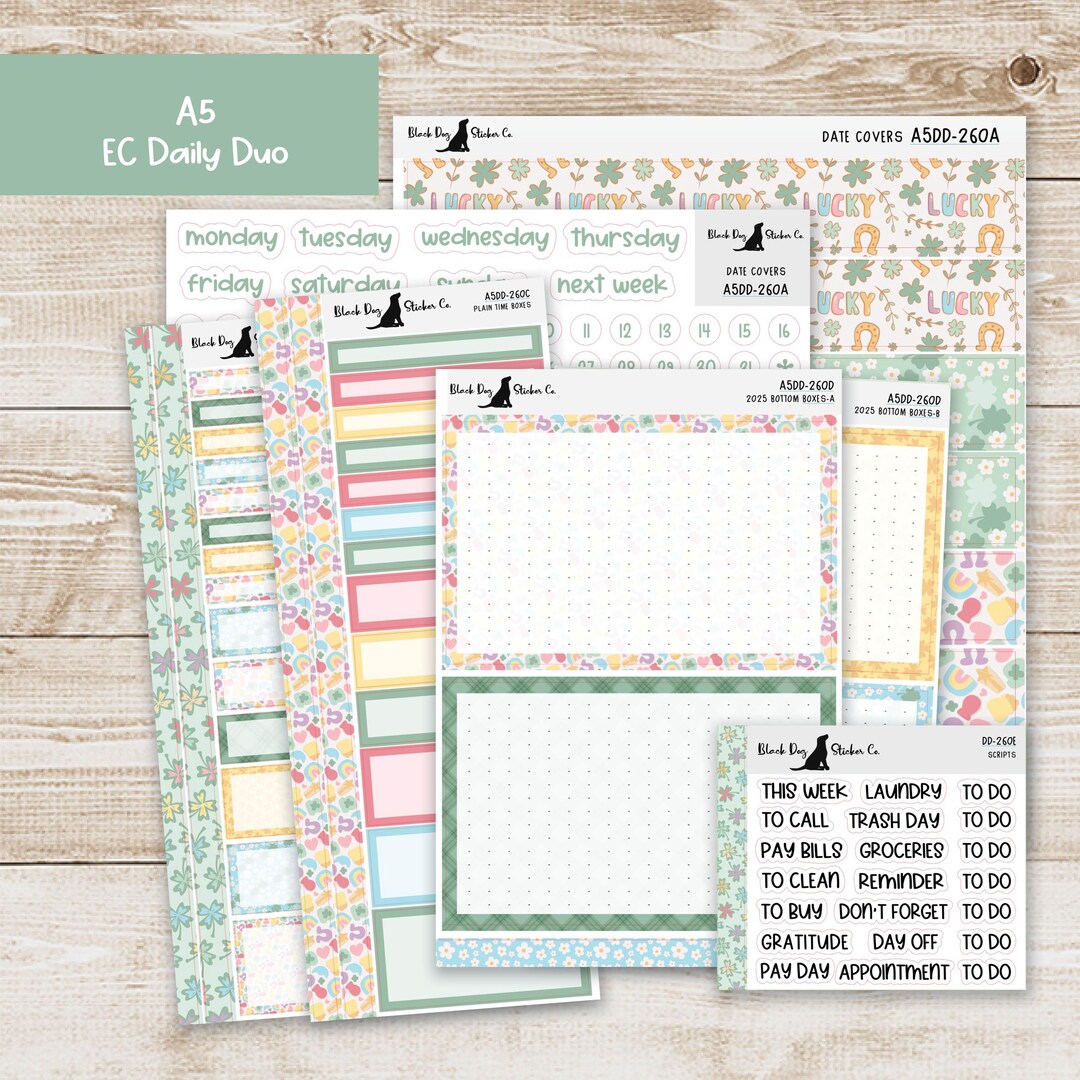 A5DD-260 EC A5 Daily Duo Weekly Kit - Lucky Charm - Planner Stickers - Etsy