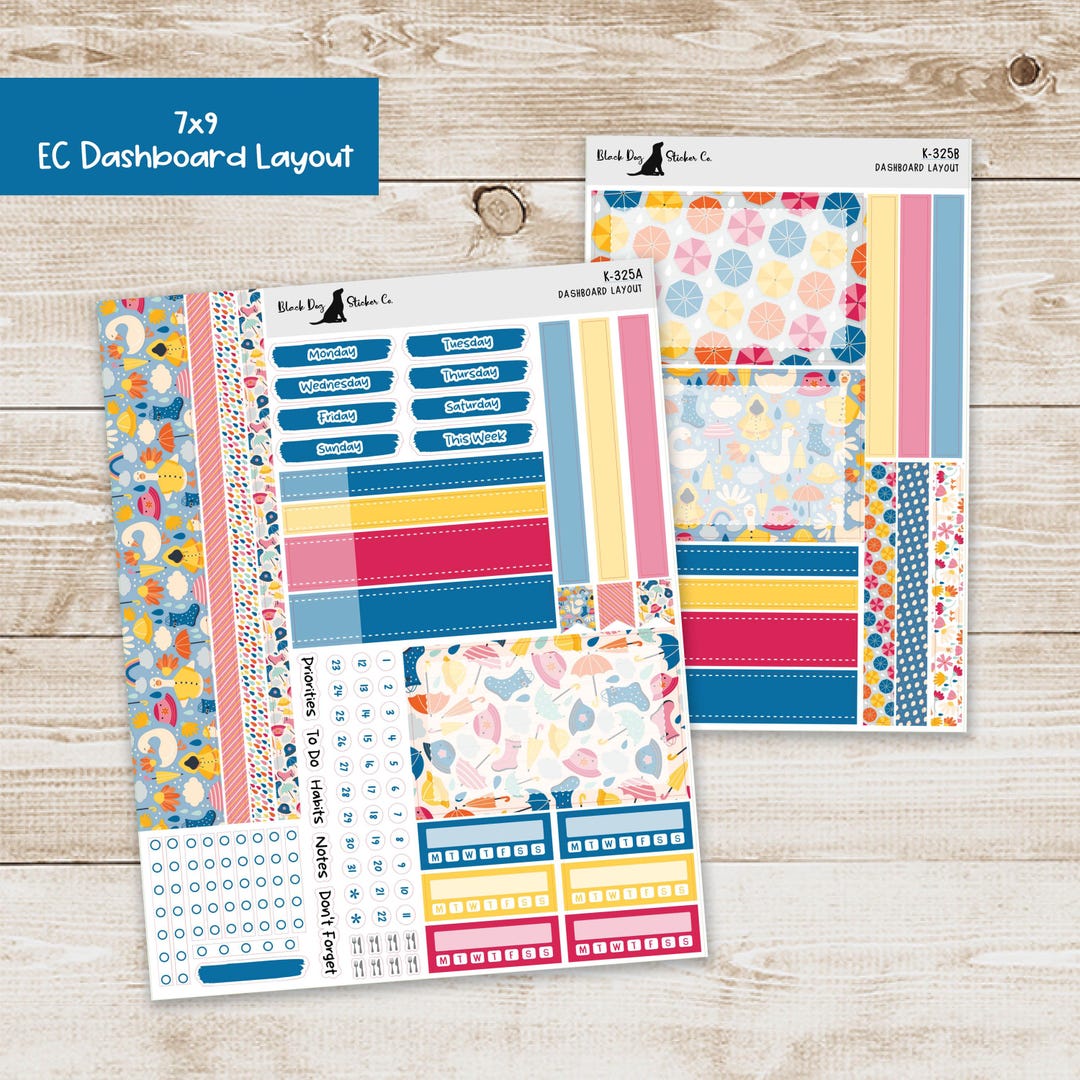 DB-325 Erin Condren EC 7x9 Dashboard Layout Weekly Kit - April Showers ...