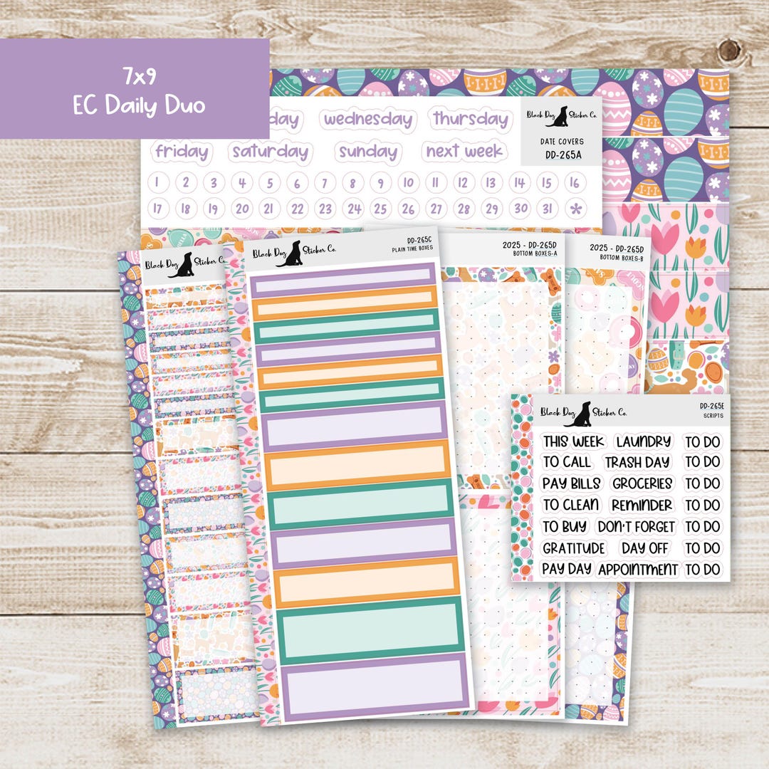 DD-265 EC 7x9 Daily Duo Weekly Kit - Easter Dogs - Planner Stickers - Etsy