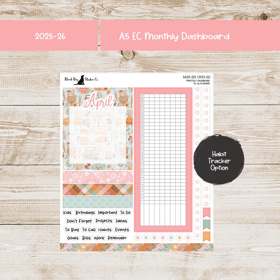 Erin Condren EC A5 Dashboard Monthly Kit - April 2026 - Easter Cuties ...