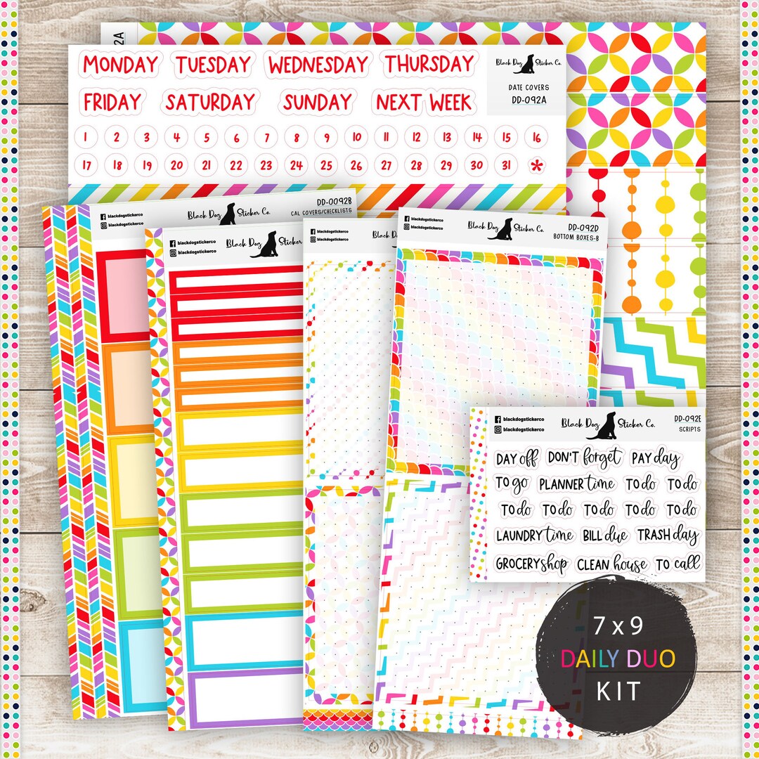 DD-092 EC 7x9 Daily Duo Weekly Kit Happy Day Rainbow Planner Stickers ...
