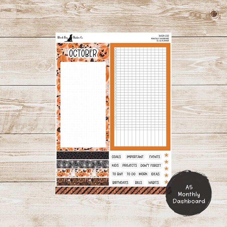 Erin Condren EC 7x9 or A5 Dashboard Monthly Kit - October 2024 - Boo to ...