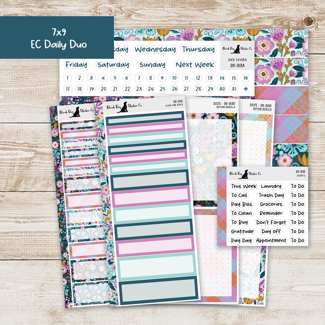 DD-313 EC 7x9 Daily Duo Weekly Kit - Frosty Flowers - Planner Stickers ...