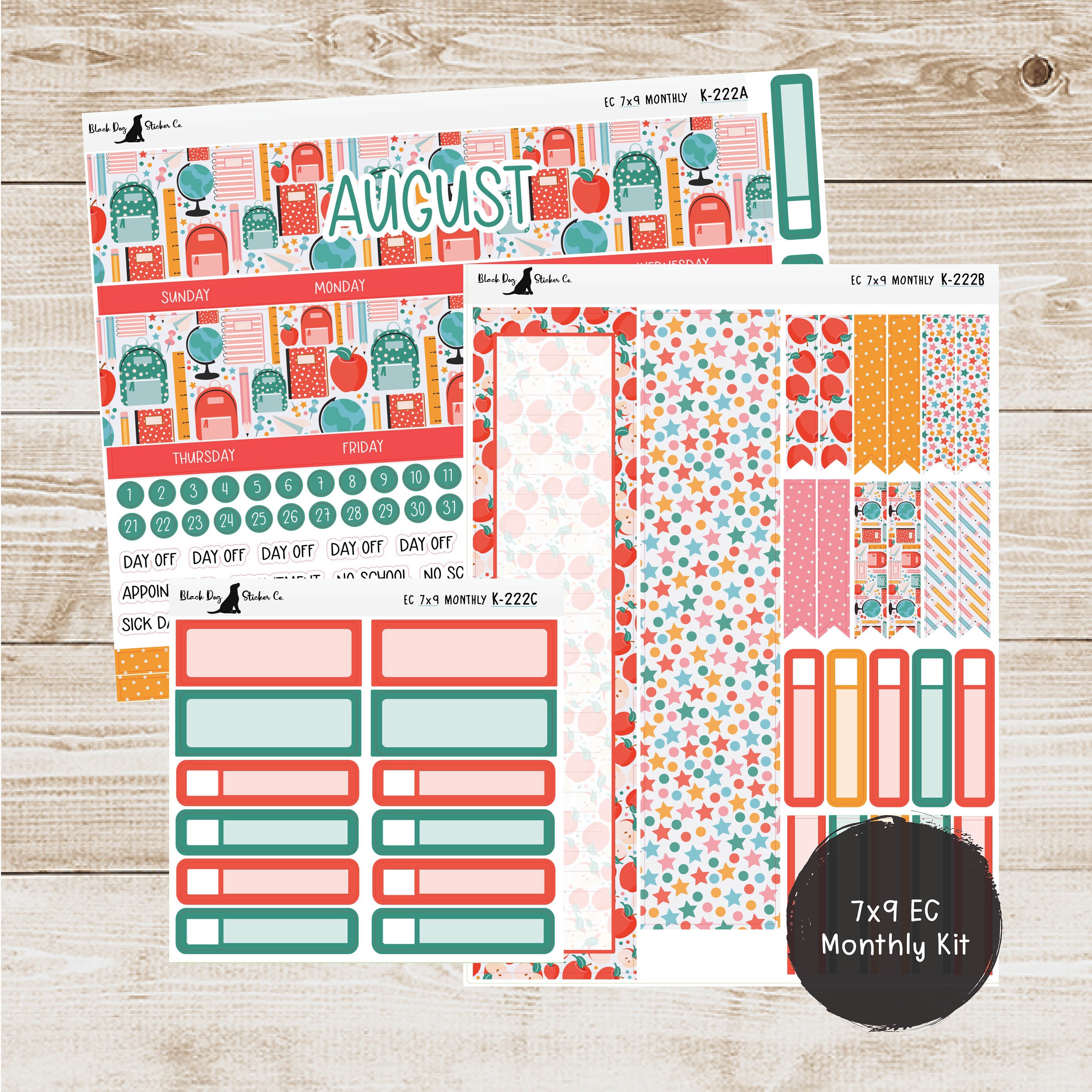 K-222 Erin Condren EC 7x9 Monthly Kit - August 2024 - Back to School ...
