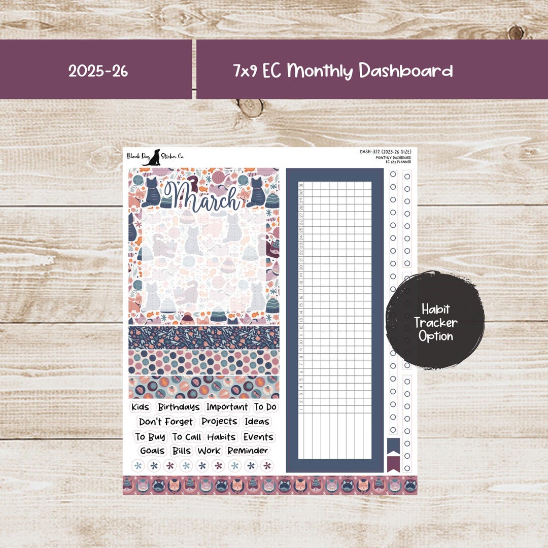 Erin Condren EC 7x9 Dashboard Monthly Kit - March 2026 - Cozy Kittens ...