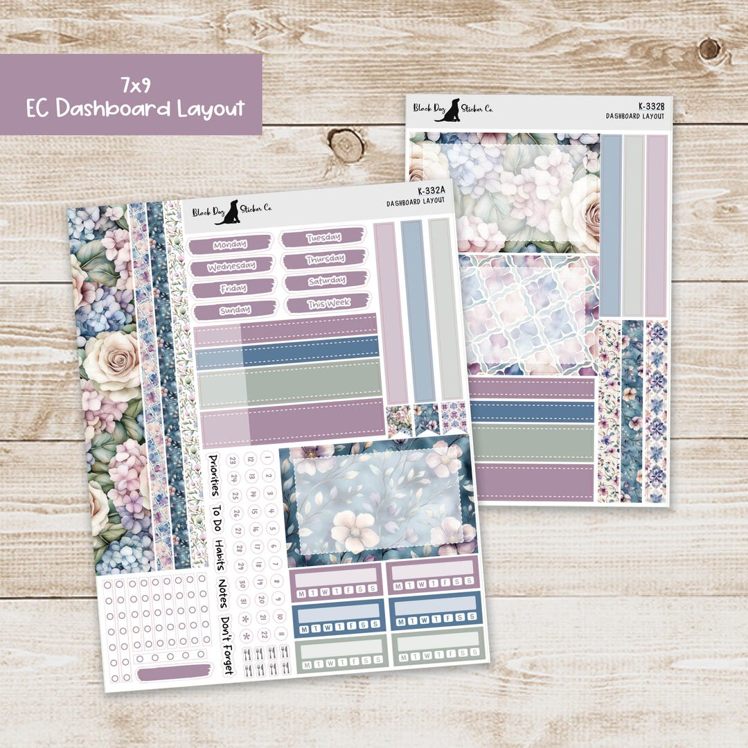 DB-332 Erin Condren EC 7x9 Dashboard Layout Weekly Kit - Soft Florals ...