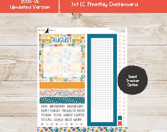 Erin Condren EC 7x9 Dashboard Monthly Kit - August 2025 - School Days - Planner Stickers - 7x9D-283