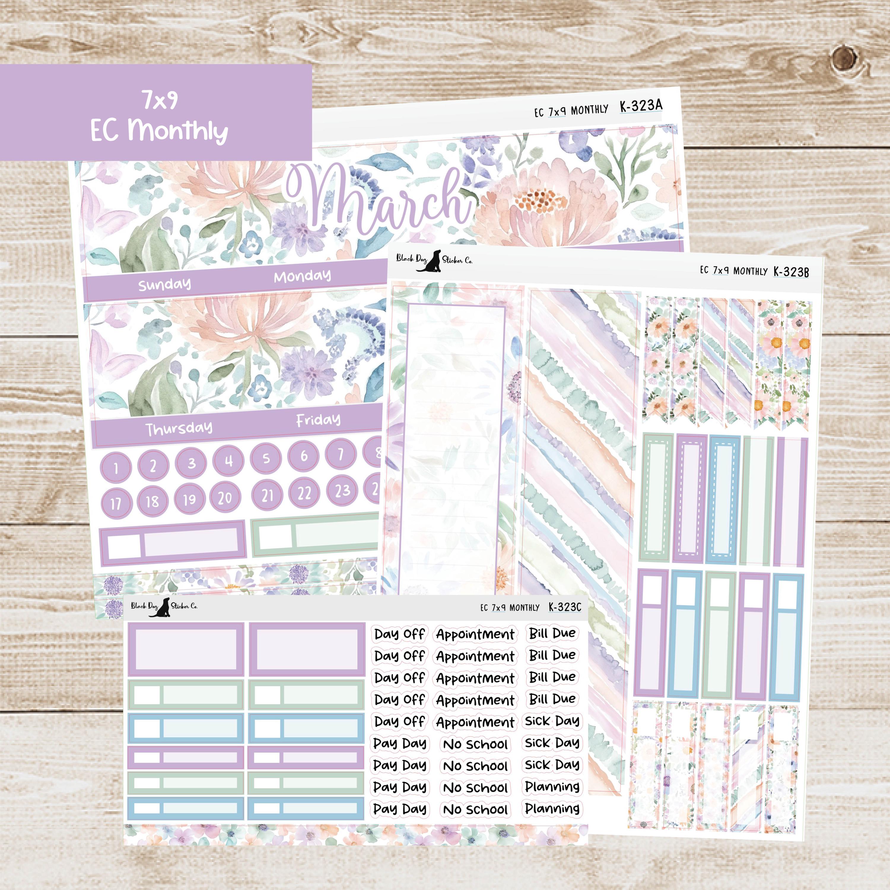 K-323 Erin Condren EC 7x9 Monthly Kit - March 2026 - Petals and Pastels ...