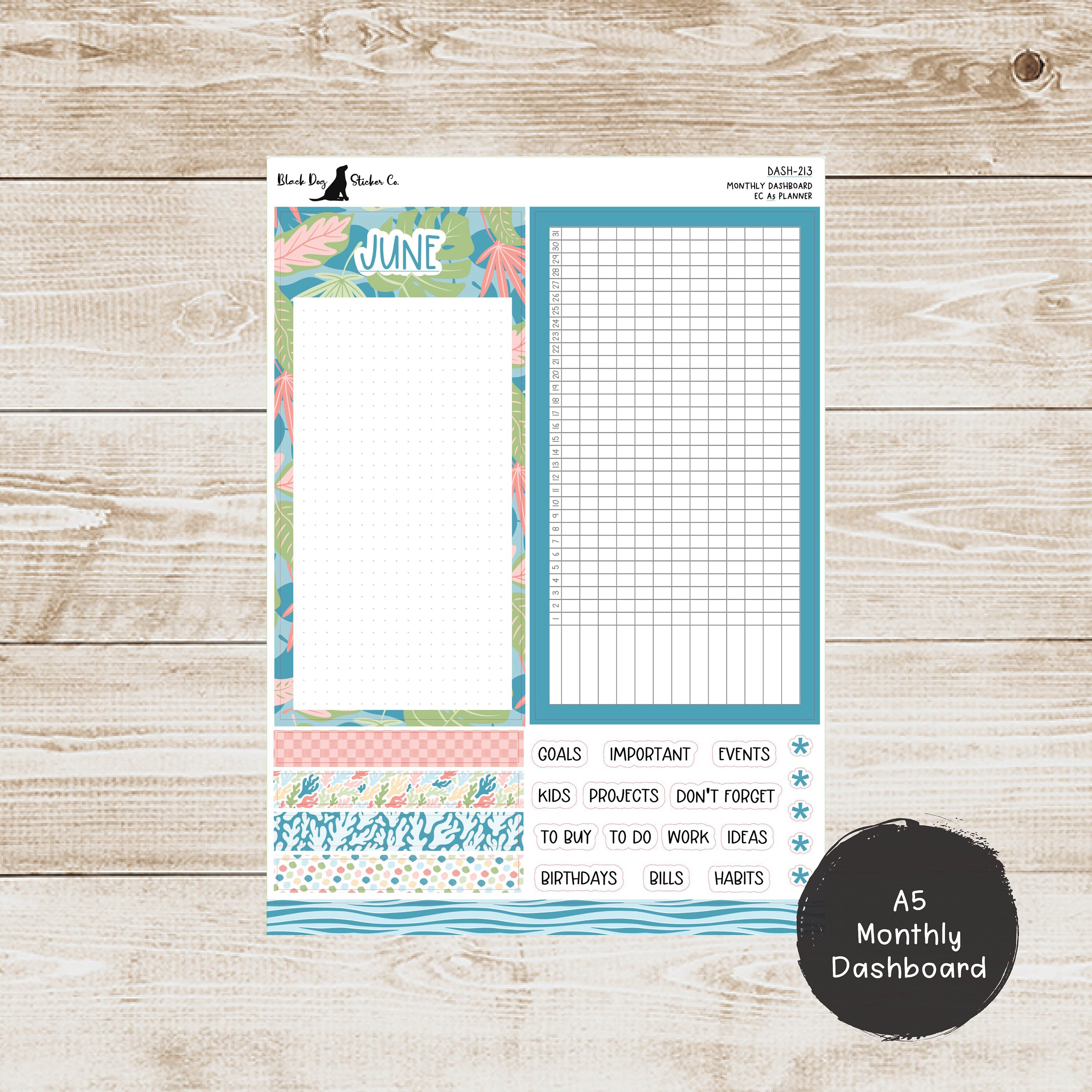 Erin Condren EC 7x9 or A5 Dashboard Monthly Kit - June 2024 - Island ...