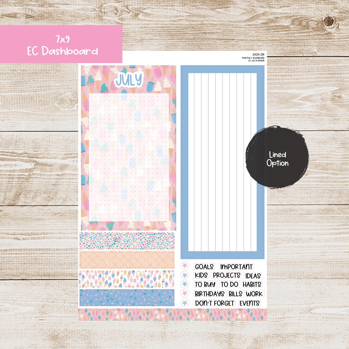 Erin Condren EC 7x9 Dashboard Monthly Kit - July 2025 - Ice Cream ...