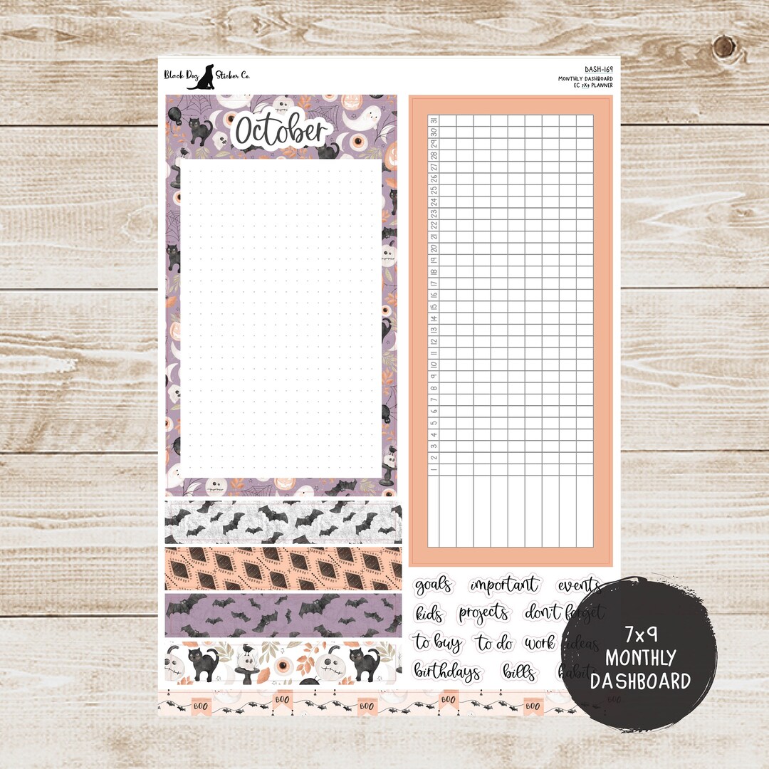 Erin Condren EC 7x9 or A5 Dashboard Monthly Kit October Howl-o-ween ...