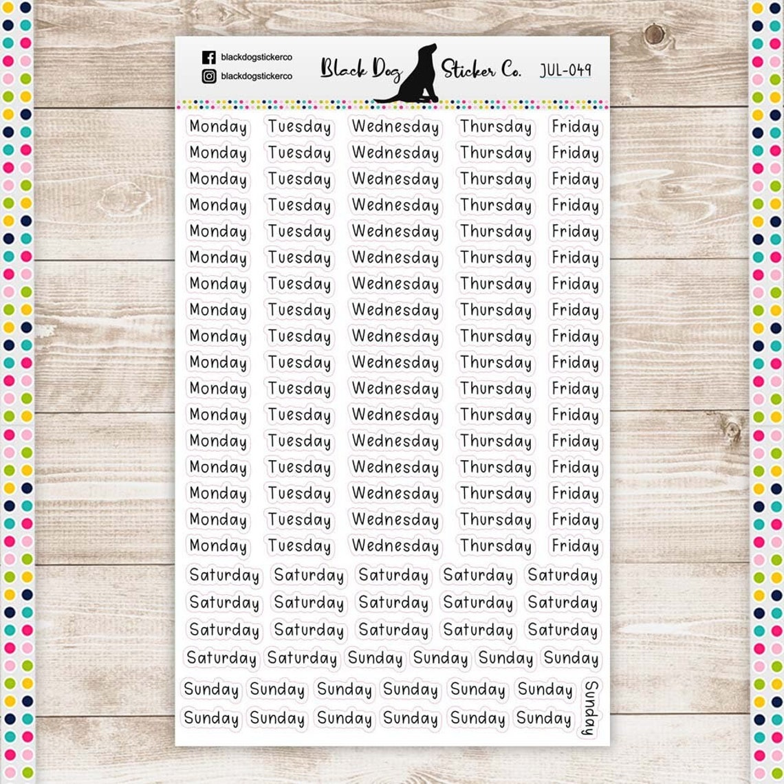 DAYS of the WEEK Script Planner Stickers - Juliesplans / Julie Garza ...