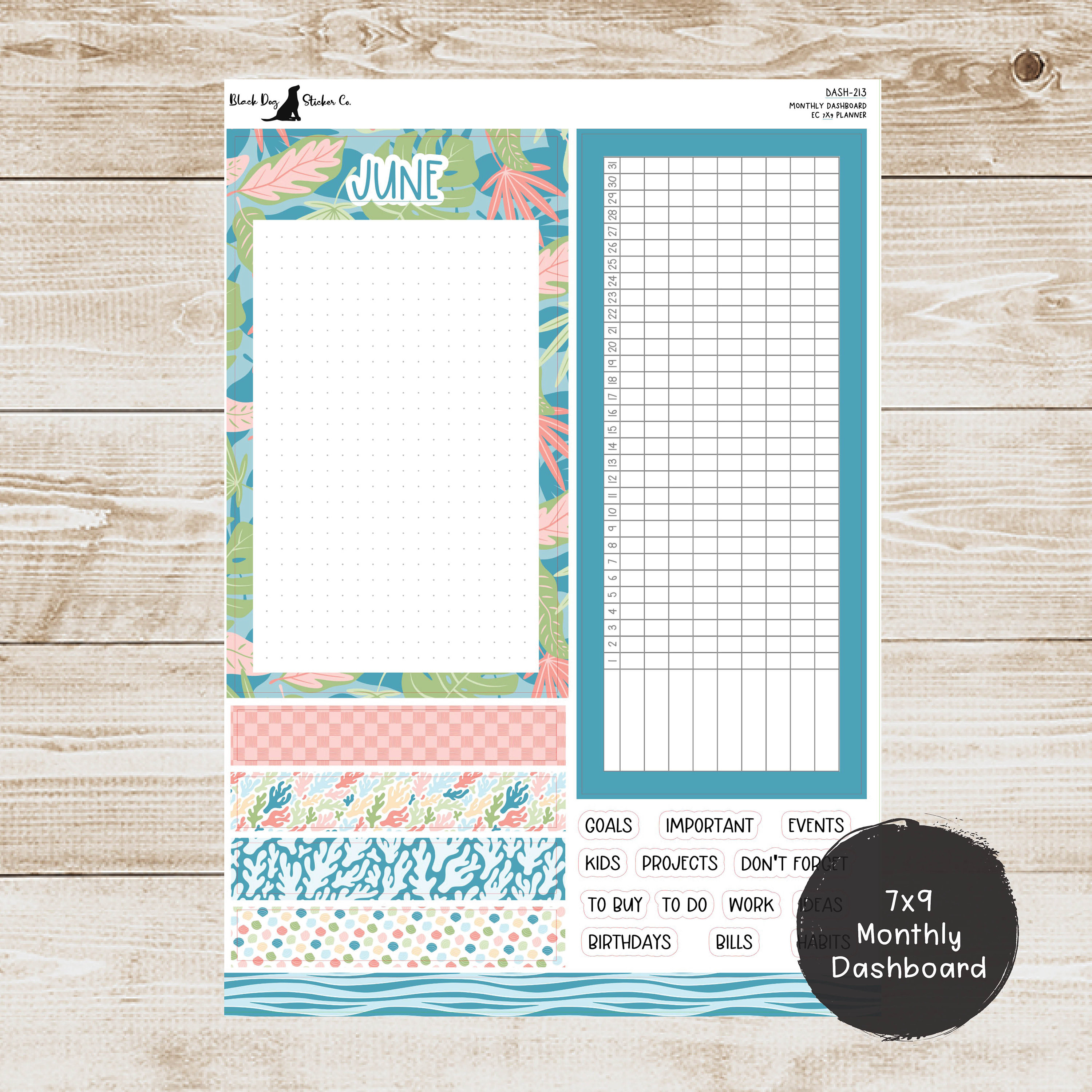 Erin Condren EC 7x9 or A5 Dashboard Monthly Kit - June 2024 - Island ...