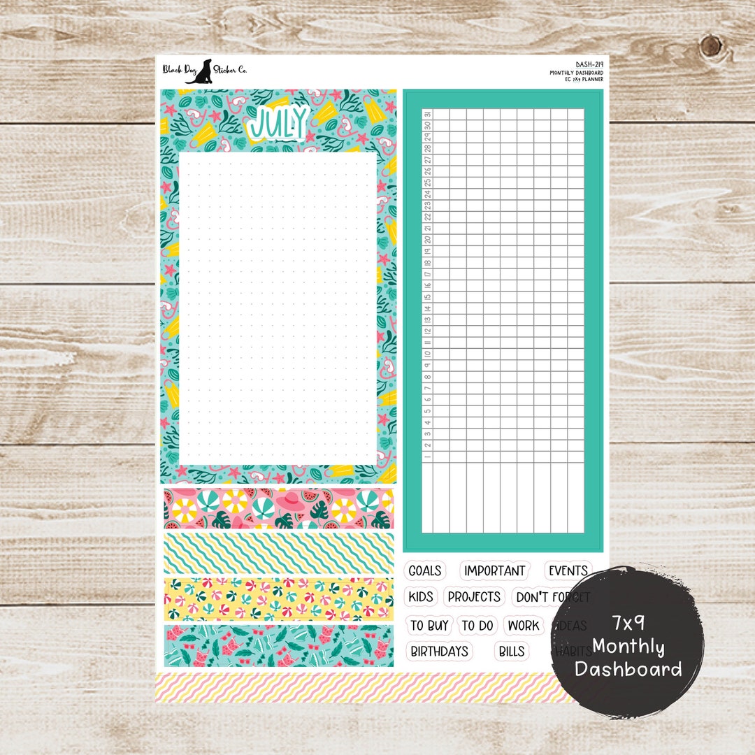 Erin Condren EC 7x9 or A5 Dashboard Monthly Kit - July 2024 - Beach Day ...