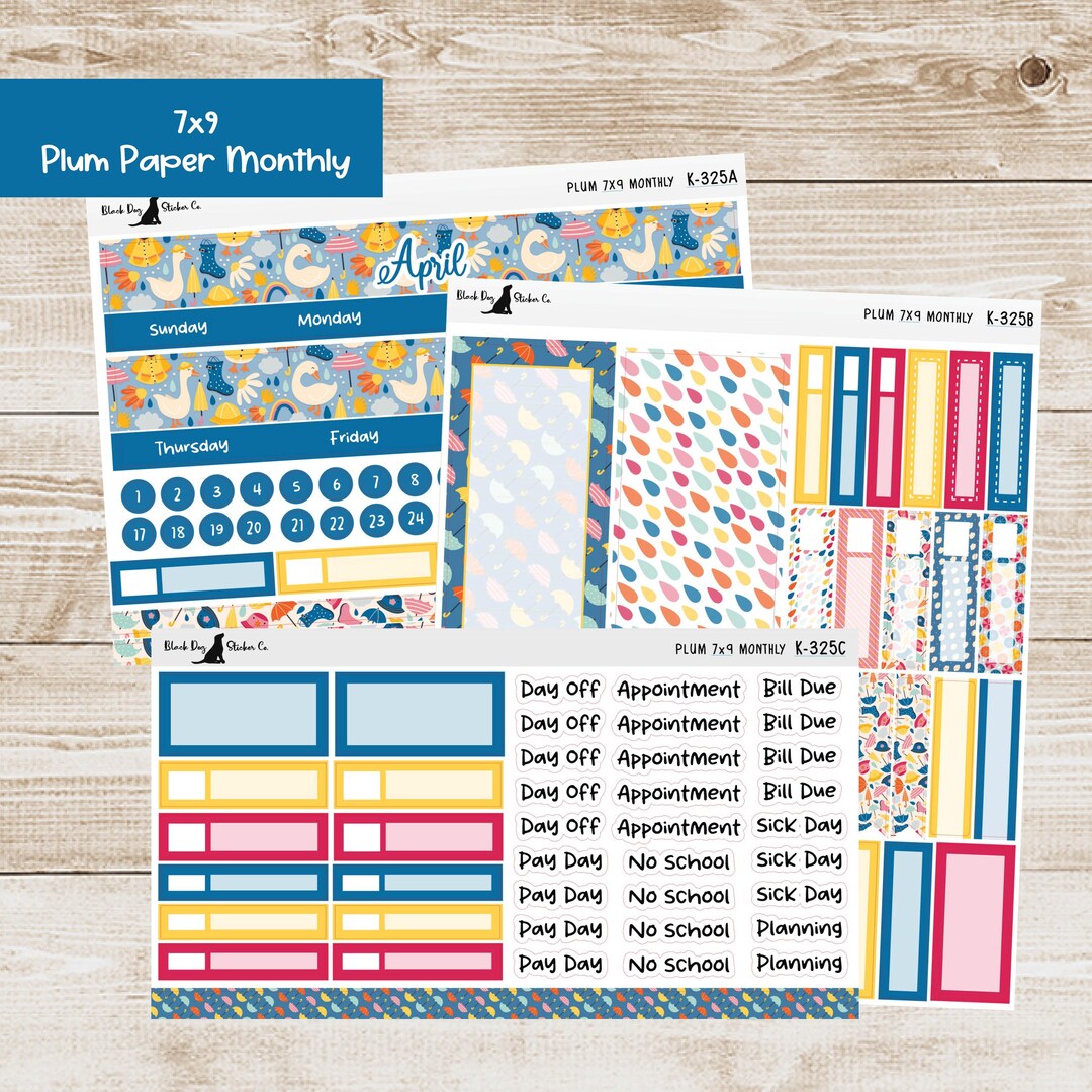 K-325 Plum Paper 7x9 Monthly Kit - April 2026 - April Showers - Planner ...