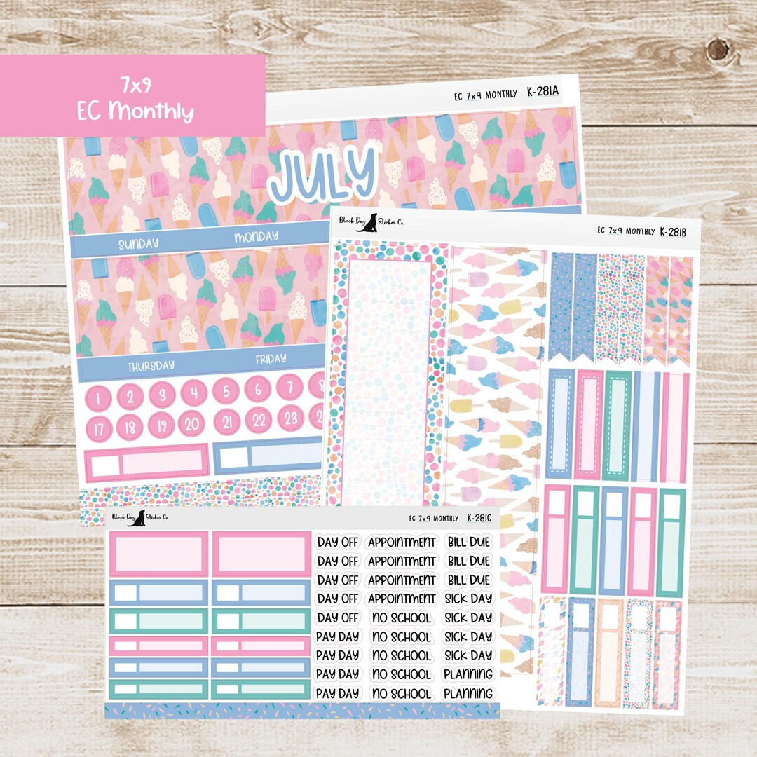 K-281 Erin Condren EC 7x9 Monthly Kit - July 2025 - Ice Cream Social ...
