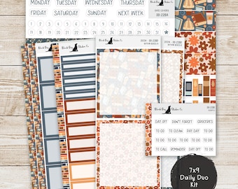 Kit hebdomadaire duo quotidien DD-228 EC 7 x 9 - Automne livresque - Agenda autocollants
