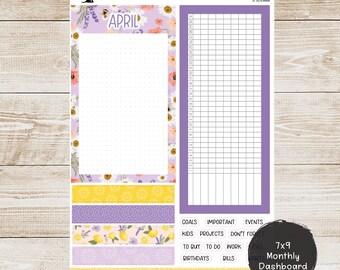 Erin Condren EC 7x9 or A5 Dashboard Monthly Kit - April 2024 - Lavender and Honey - Planner Stickers - 7x9D-205 or A5D-205