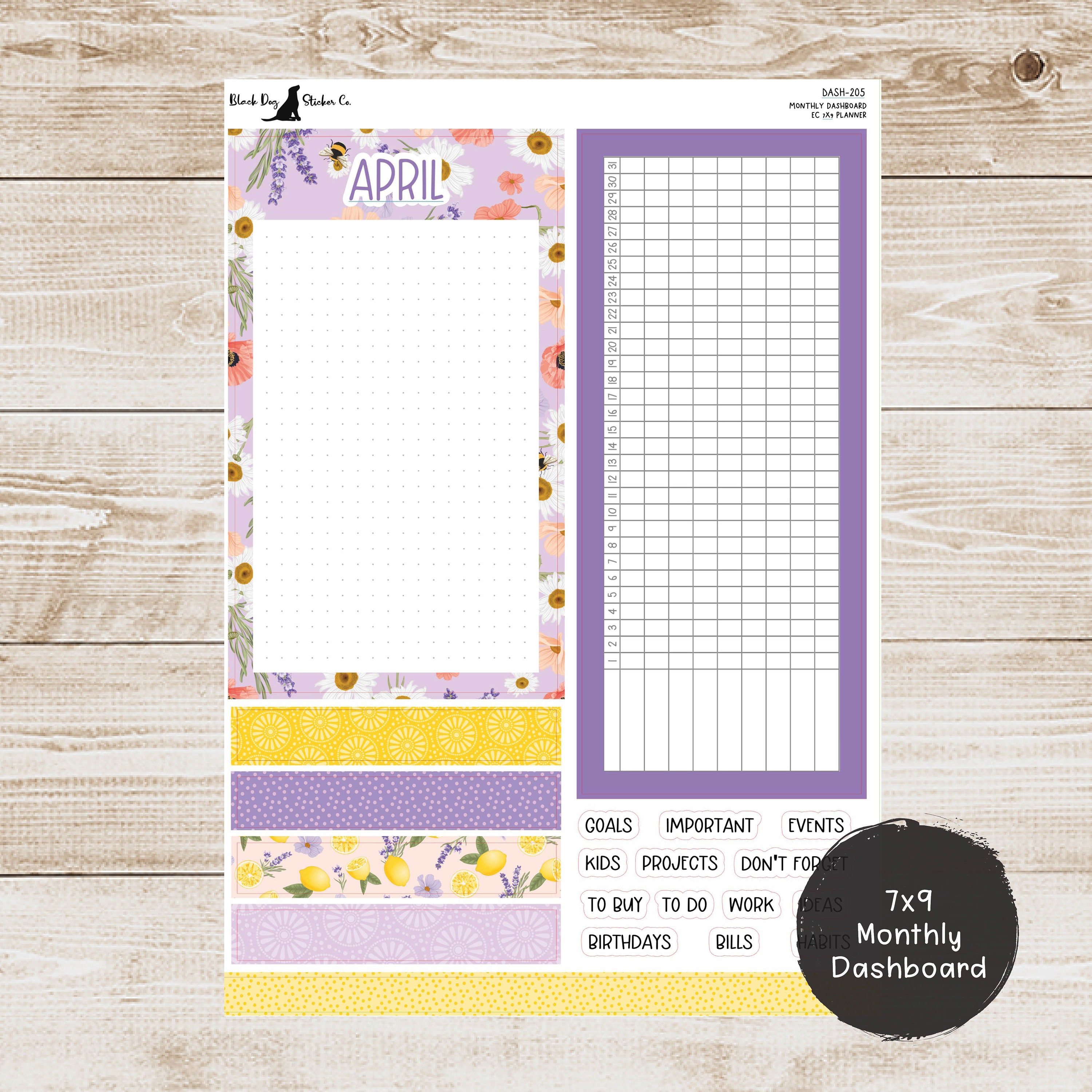 Erin Condren EC 7x9 or A5 Dashboard Monthly Kit - April 2024 - Lavender ...