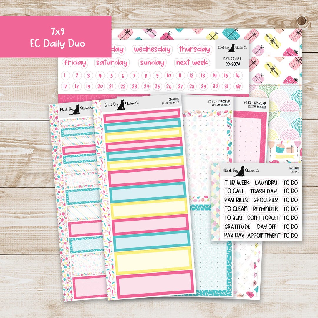 DD-287 EC 7x9 Daily Duo Weekly Kit - Birthday Bash - Planner Stickers ...