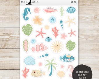 Island Vibes - Decorative Summer Clip Art Stickers -  Planner Stickers CA-213