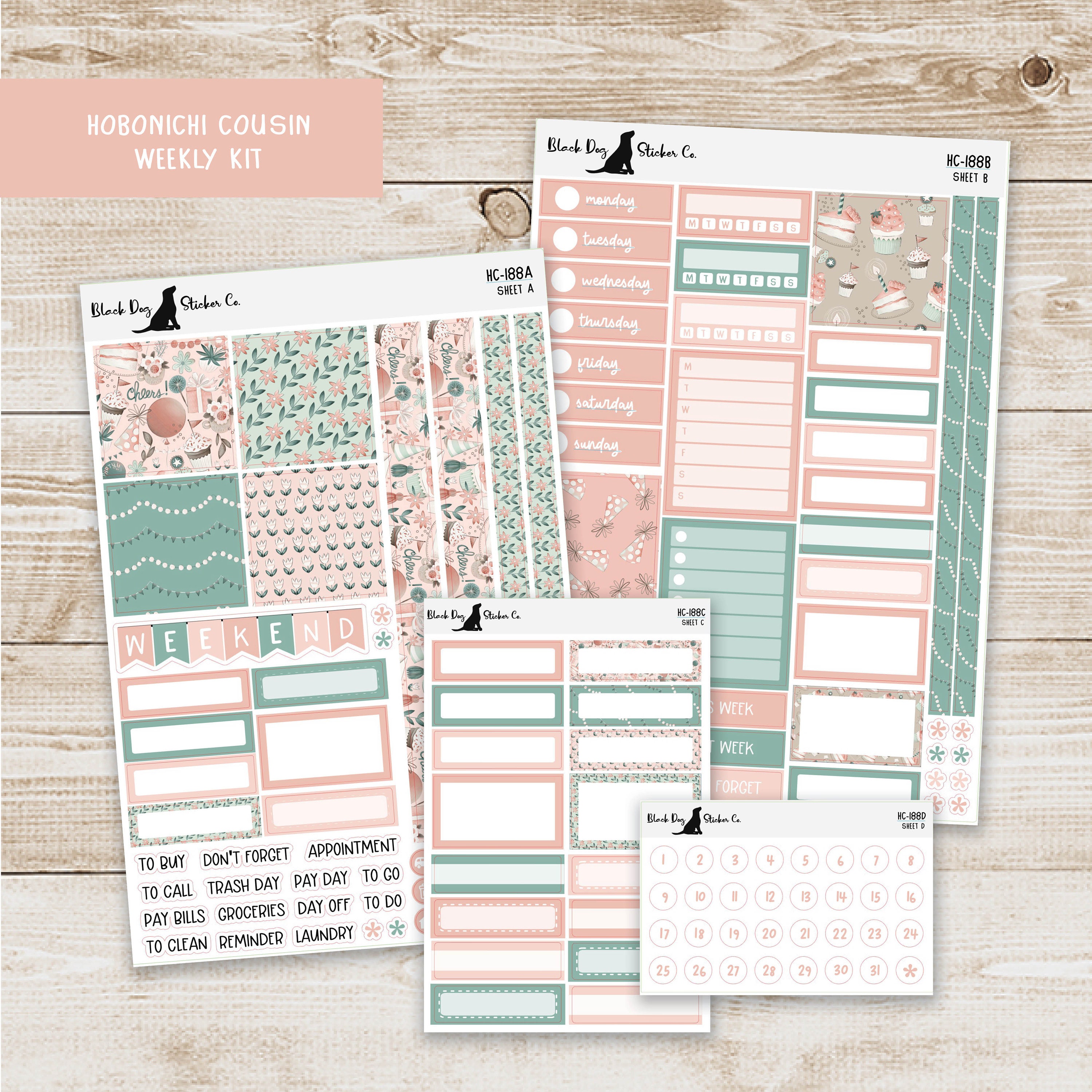 HC-188 Hobonichi Cousin Weekly Kit - Birthday Bash - Planner Stickers
