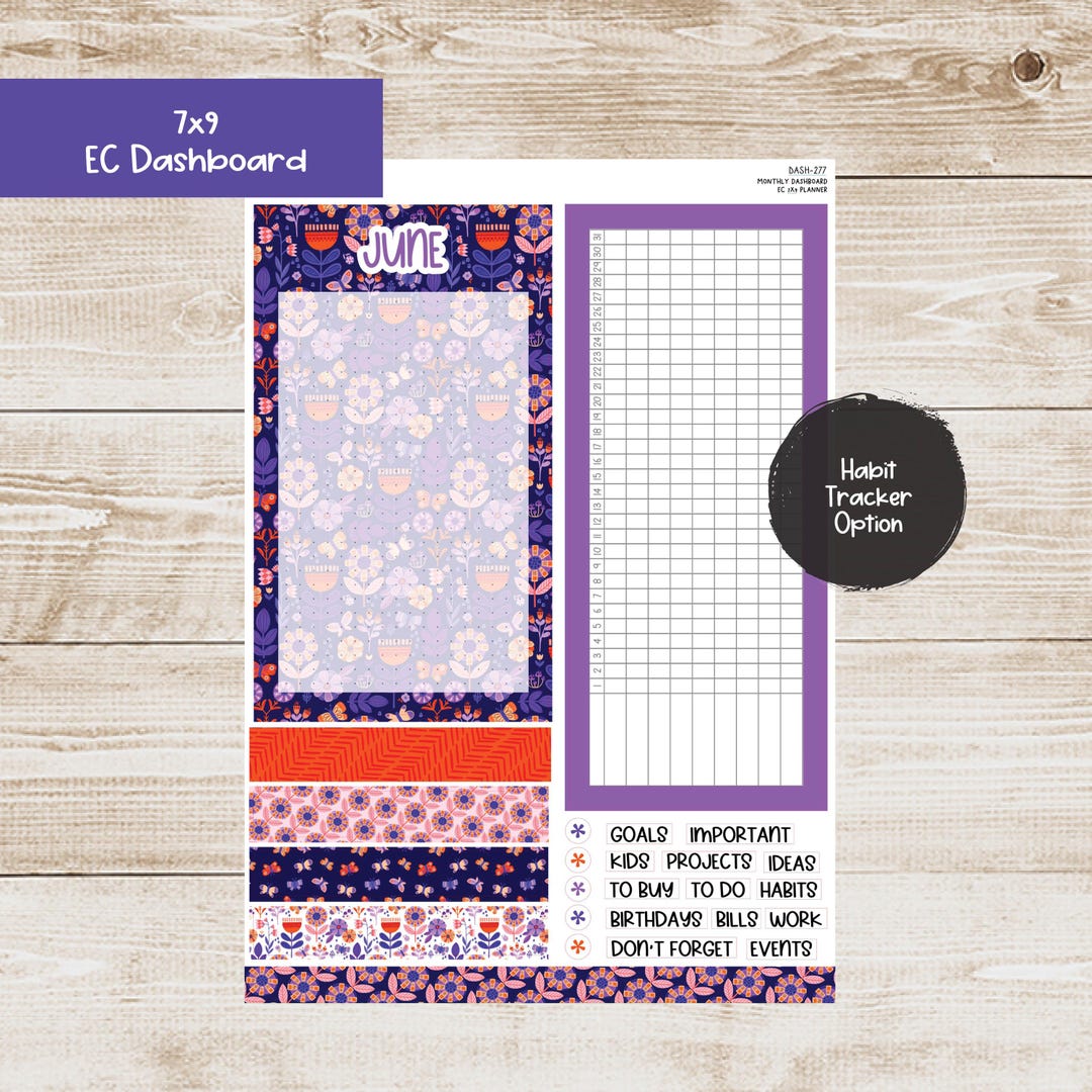 Erin Condren EC 7x9 Dashboard Monthly Kit - June 2025 - Bright Blooms ...