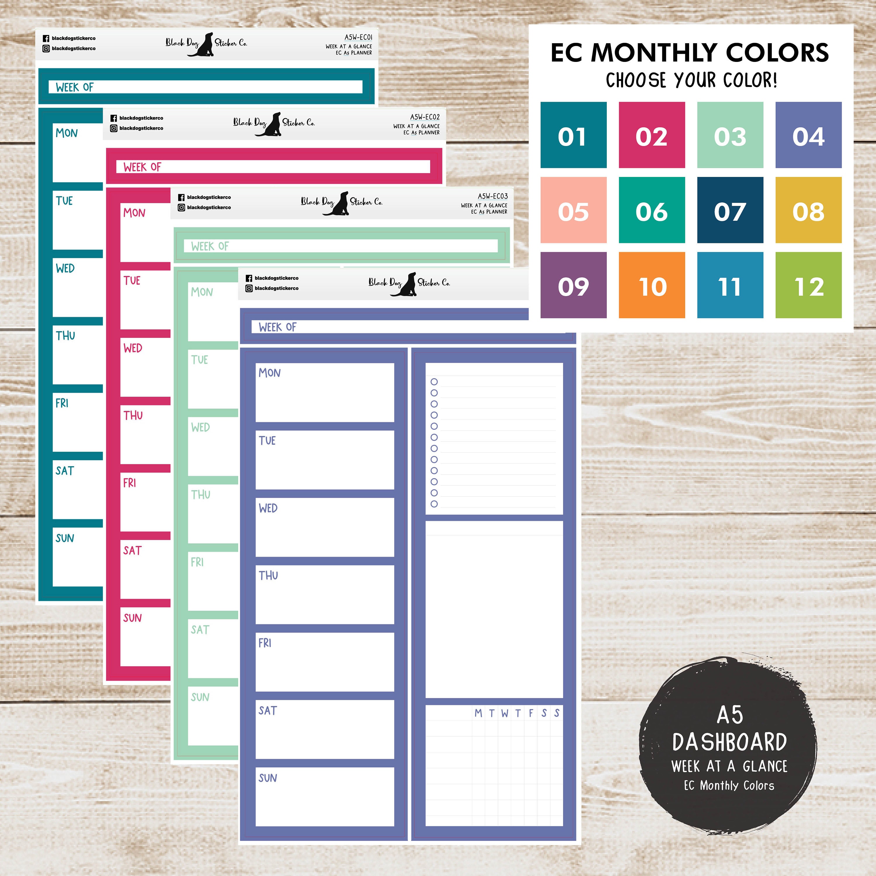 Erin Condren EC A5 Week at a Glance Kit - EC Monthly Colors - Planner ...
