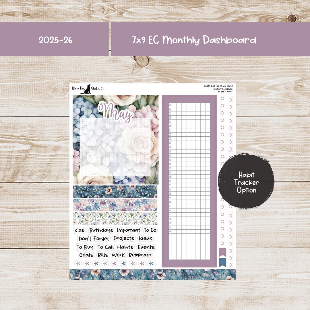 Erin Condren EC 7x9 Dashboard Monthly Kit - May 2026 - Soft Florals ...