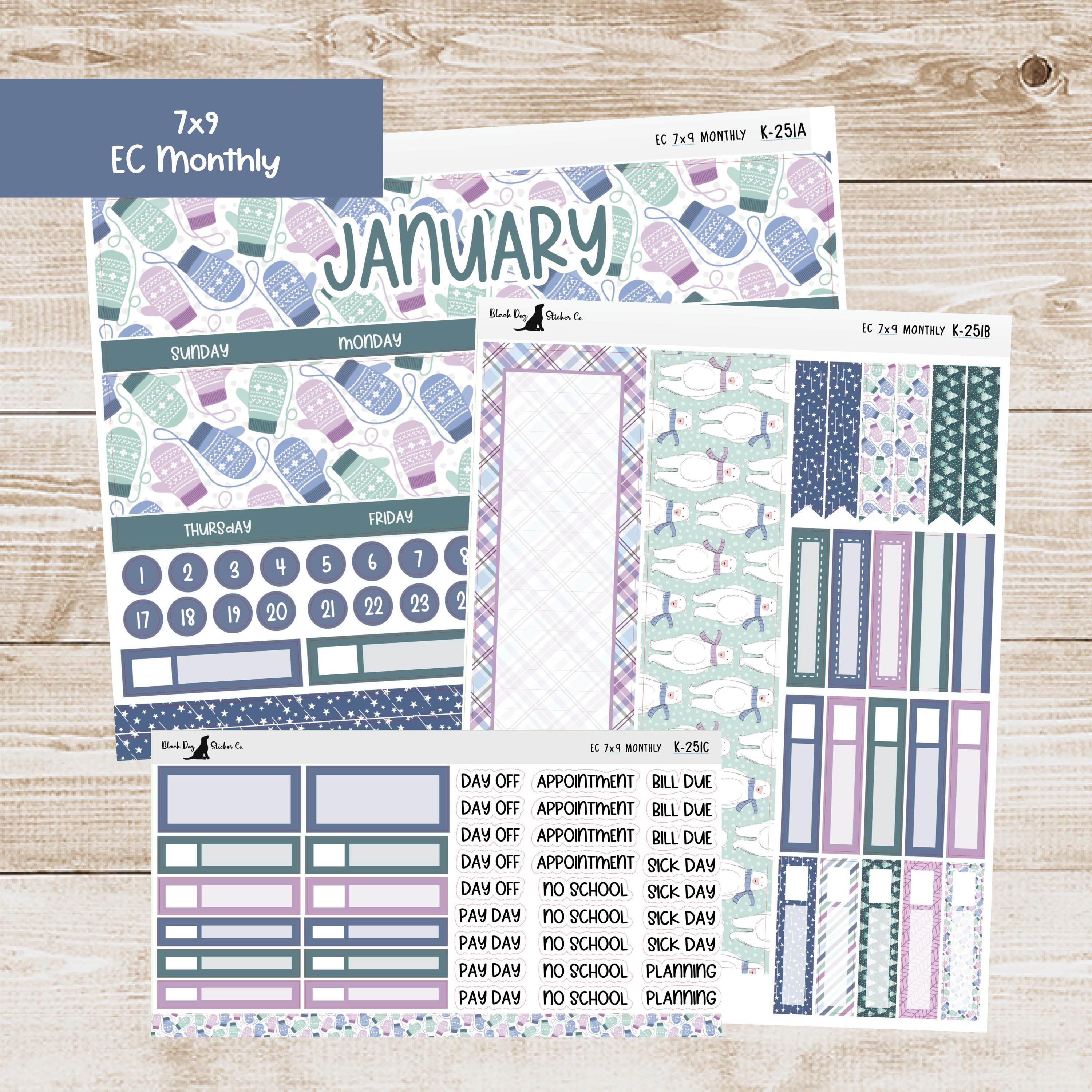 K-251 Erin Condren EC 7x9 Monthly Kit - January 2025 - Let It Snow ...