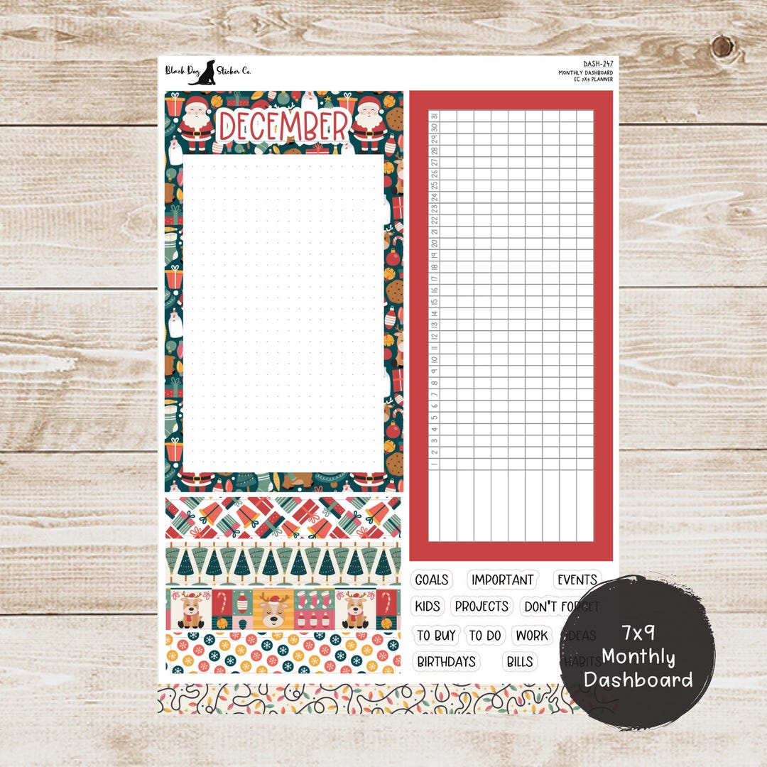 Erin Condren EC 7x9 or A5 Dashboard Monthly Kit - December 2024 ...