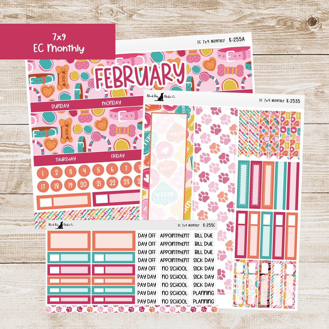 K-255 Erin Condren EC 7x9 Monthly Kit - February 2025 - Puppy Love ...