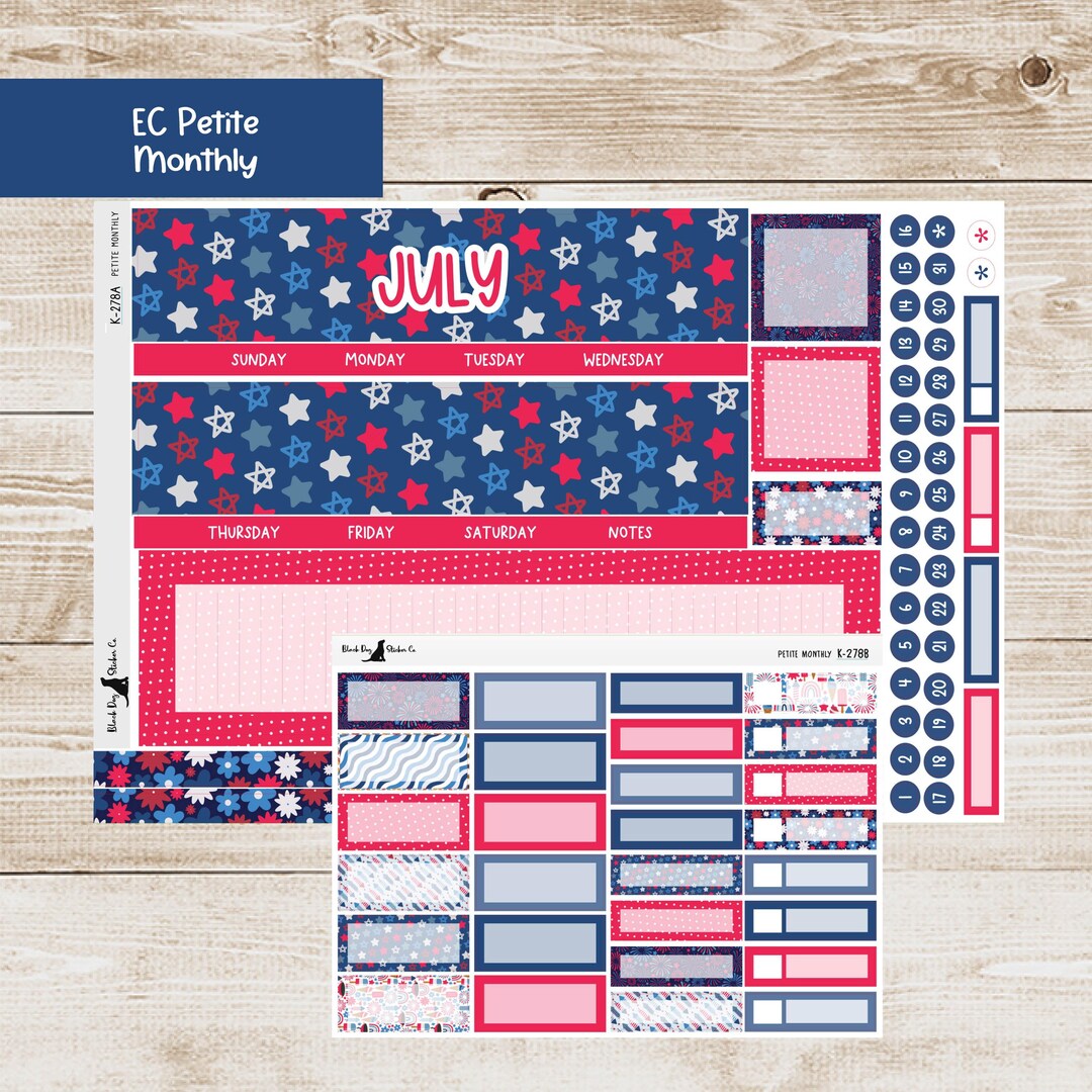 PET-278 Erin Condren Petite Monthly Kit - July 2025 - Fourth of July ...