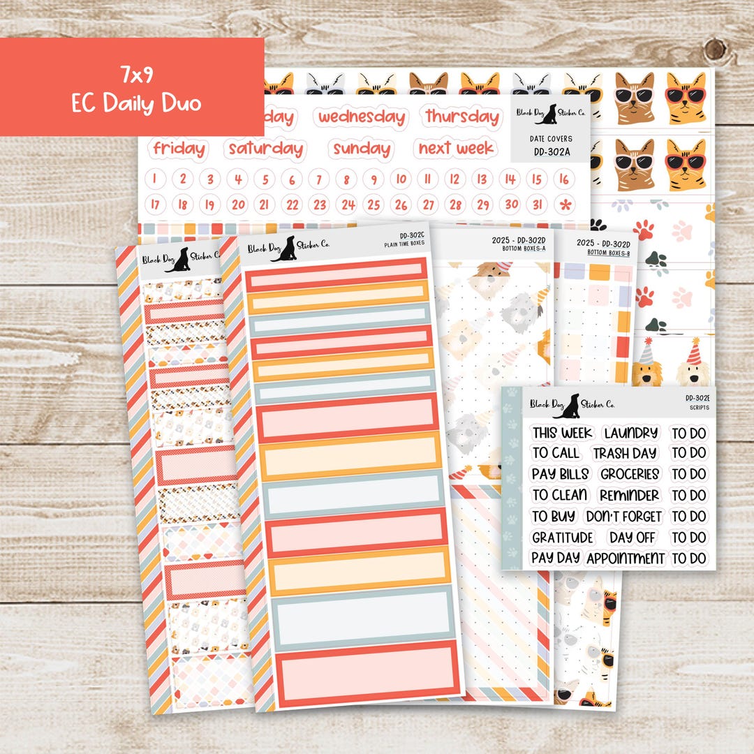 DD-302 EC 7x9 Daily Duo Weekly Kit - Furry Friends - Planner Stickers ...