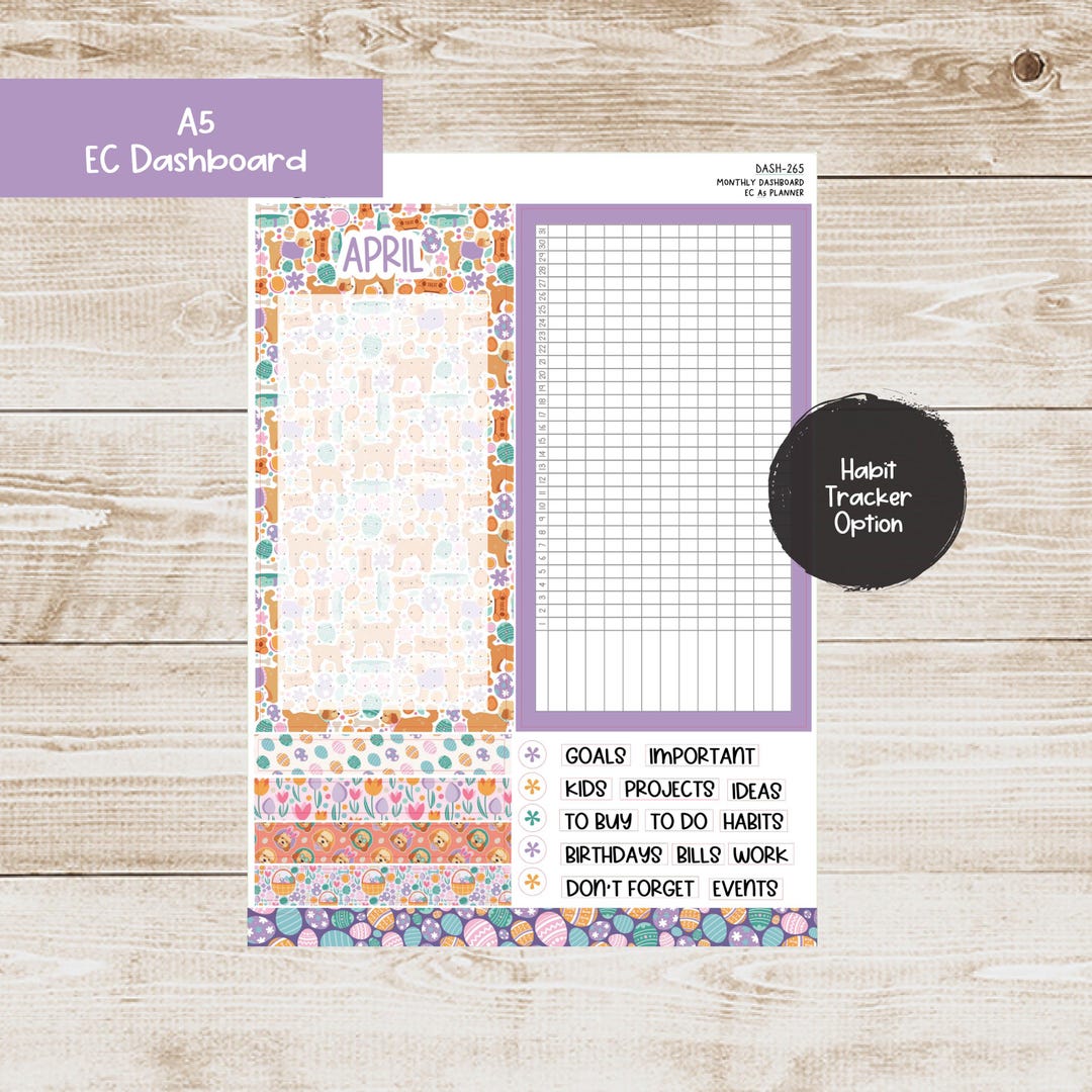 Erin Condren EC A5 Dashboard Monthly Kit - April 2025 - Easter Dogs ...