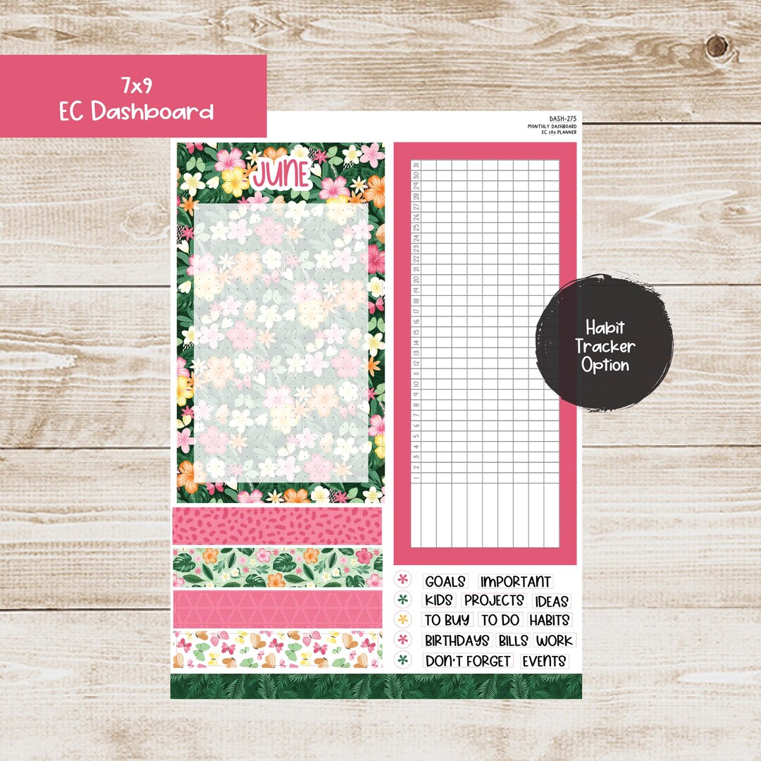 Erin Condren EC 7x9 Dashboard Monthly Kit - June 2025 - Tropical Glow ...