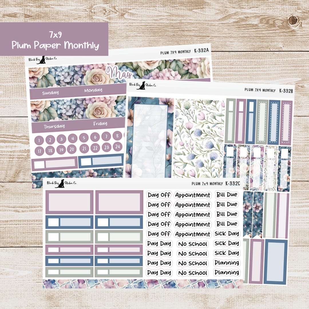 K-332 Plum Paper 7x9 Monthly Kit - May2026 - Soft Florals - Planner ...